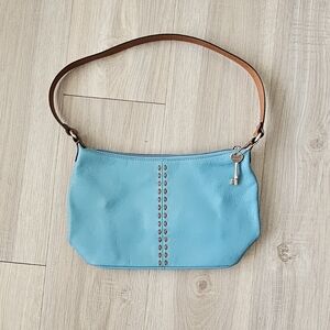 Fossil Light Blue Shoulder Bag with Tan Strap